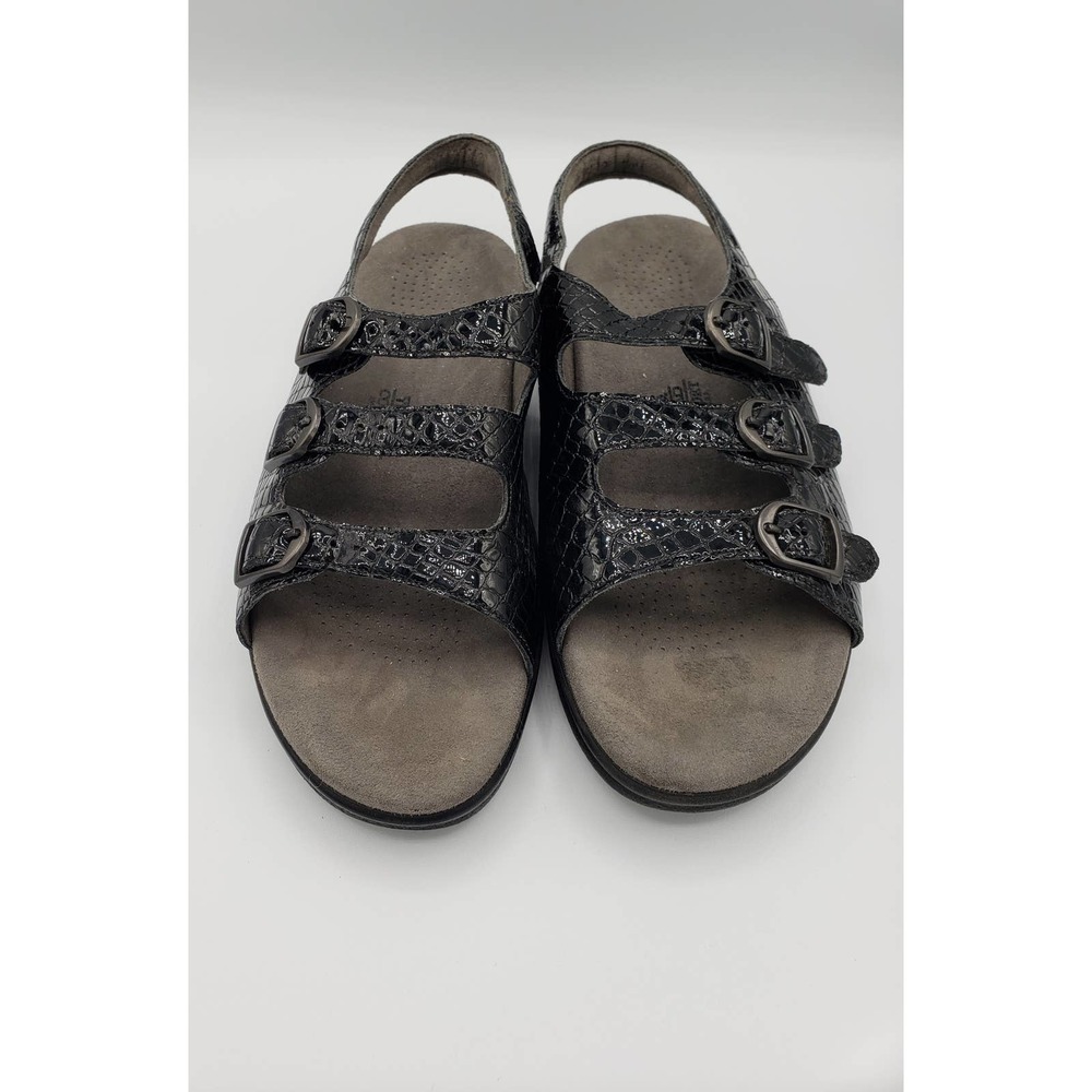 SAS Tripad Comfort Women Trio II Triple Strap Sandals Croc Embossed Black. 7.5 W